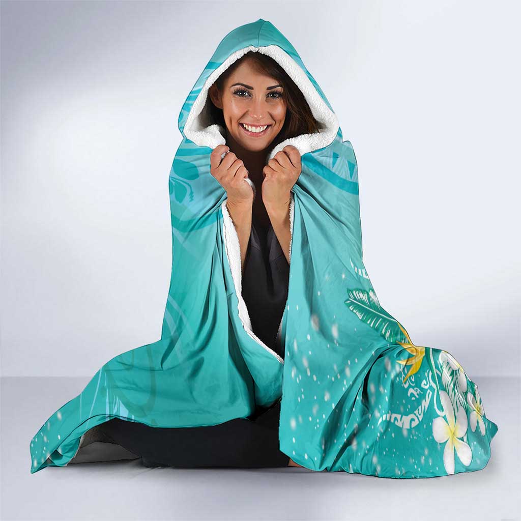 Hawaii Honu Hooded Blanket Tropical Flowers Turquoise Gradient LT05 - Polynesian Pride