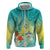 Hawaii Honu Hoodie Tropical Flowers Turquoise Gradient