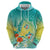 Hawaii Honu Hoodie Tropical Flowers Turquoise Gradient