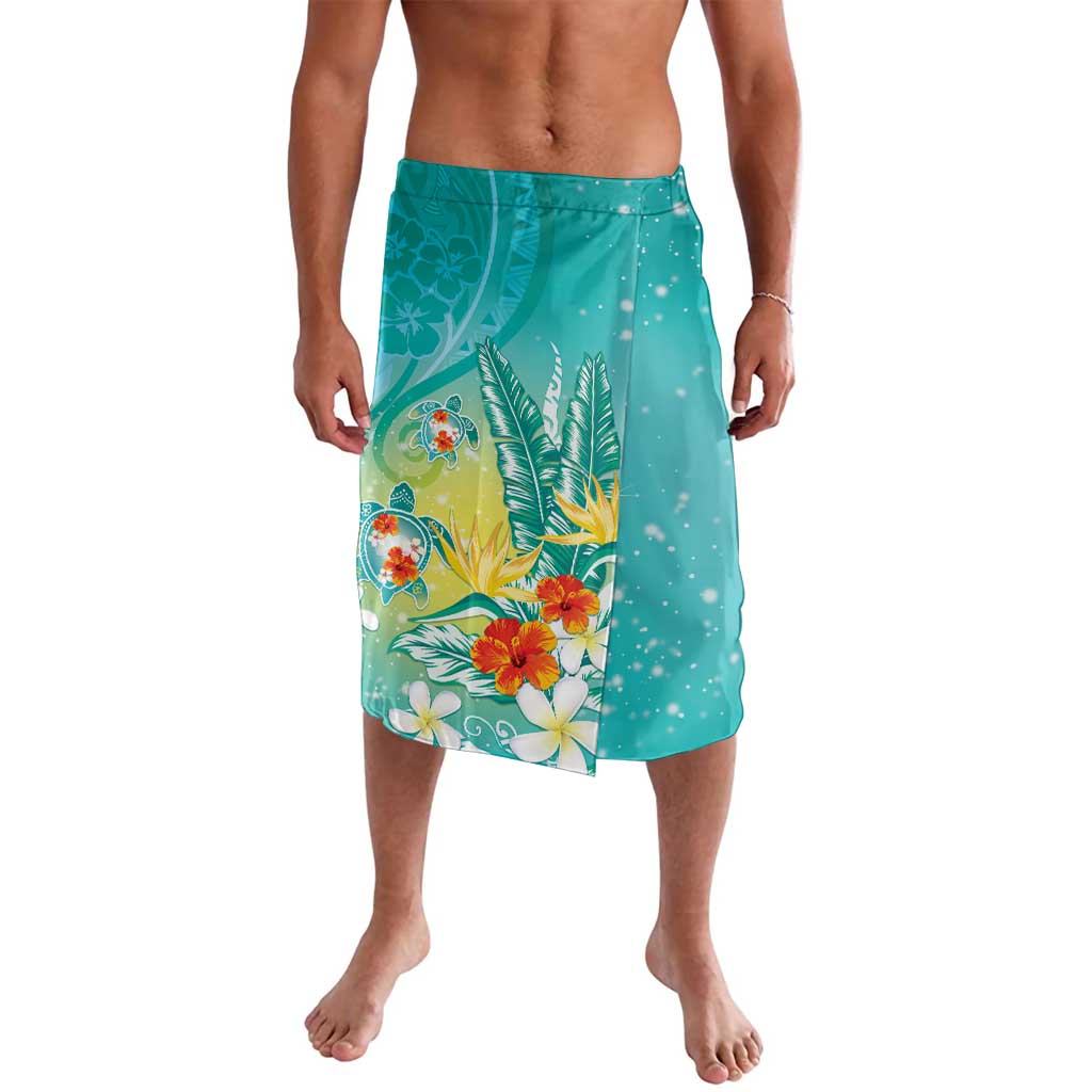 Hawaii Honu Lavalava Tropical Flowers Turquoise Gradient LT05 Turquoise - Polynesian Pride