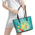 Hawaii Honu Leather Tote Bag Tropical Flowers Turquoise Gradient