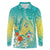 Hawaii Honu Long Sleeve Polo Shirt Tropical Flowers Turquoise Gradient