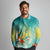 Hawaii Honu Long Sleeve Polo Shirt Tropical Flowers Turquoise Gradient