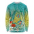 Hawaii Honu Long Sleeve Shirt Tropical Flowers Turquoise Gradient