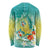 Hawaii Honu Long Sleeve Shirt Tropical Flowers Turquoise Gradient