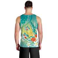 Hawaii Honu Men Tank Top - Tropical Flowers Turquoise Gradient LT05 - Polynesian Pride