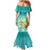 Hawaii Honu Mermaid Dress Tropical Flowers Turquoise Gradient