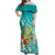 Hawaii Honu Off Shoulder Maxi Dress Tropical Flowers Turquoise Gradient