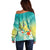 Hawaii Honu Off Shoulder Sweater Tropical Flowers Turquoise Gradient