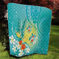 Hawaii Honu Quilt - Tropical Flowers Turquoise Gradient LT05 - Polynesian Pride