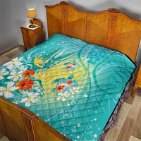Hawaii Honu Quilt - Tropical Flowers Turquoise Gradient LT05 - Polynesian Pride