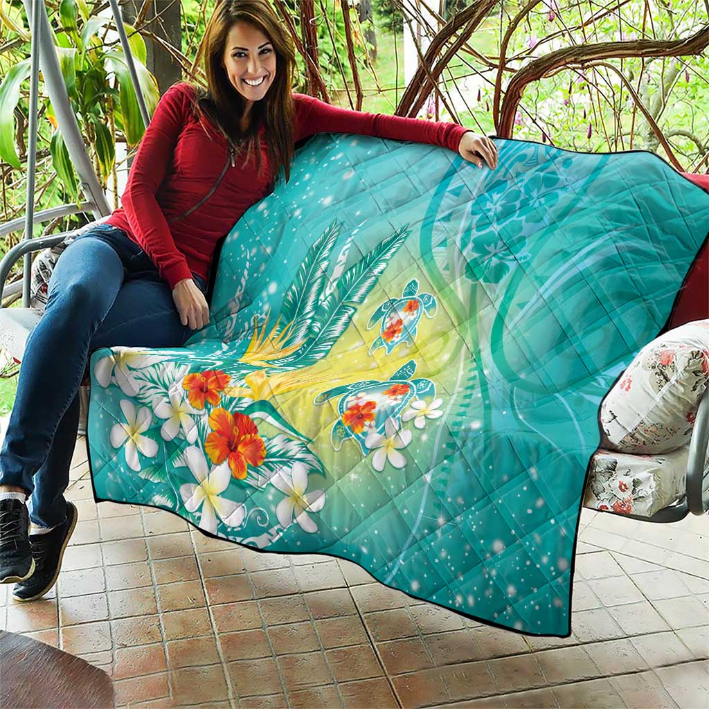 Hawaii Honu Quilt - Tropical Flowers Turquoise Gradient LT05 - Polynesian Pride