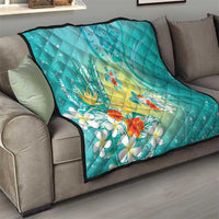 Hawaii Honu Quilt - Tropical Flowers Turquoise Gradient LT05 - Polynesian Pride