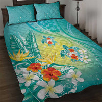Hawaii Honu Quilt Bed Set Tropical Flowers Turquoise Gradient LT05 Turquoise - Polynesian Pride