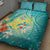 Hawaii Honu Quilt Bed Set Tropical Flowers Turquoise Gradient