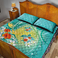 Hawaii Honu Quilt Bed Set Tropical Flowers Turquoise Gradient LT05 - Polynesian Pride