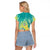 Hawaii Honu Raglan Cropped T Shirt Tropical Flowers Turquoise Gradient