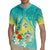 Hawaii Honu Rugby Jersey Tropical Flowers Turquoise Gradient