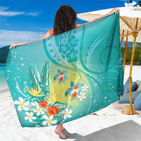Hawaii Honu Sarong Tropical Flowers Turquoise Gradient LT05 One Size 44 x 66 inches Turquoise - Polynesian Pride
