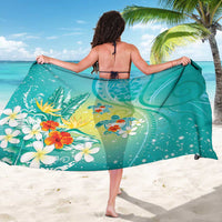 Hawaii Honu Sarong Tropical Flowers Turquoise Gradient LT05 - Polynesian Pride
