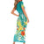 Hawaii Honu Short Sleeve Bodycon Dress Tropical Flowers Turquoise Gradient