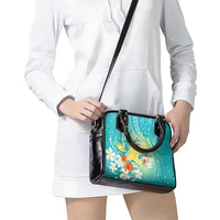 Hawaii Honu Shoulder Handbag Tropical Flowers Turquoise Gradient LT05 - Polynesian Pride