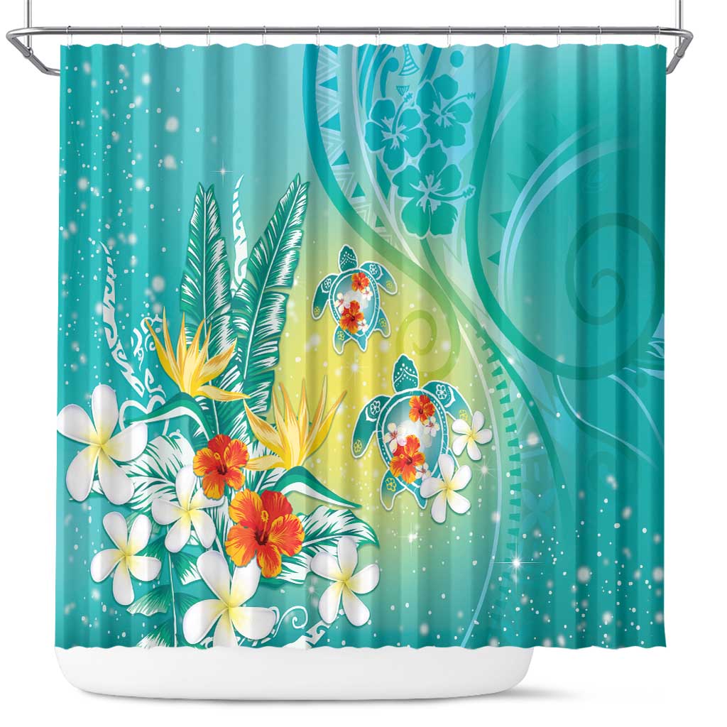 Hawaii Honu Shower Curtain Tropical Flowers Turquoise Gradient LT05 Turquoise - Polynesian Pride