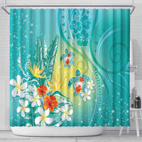 Hawaii Honu Shower Curtain Tropical Flowers Turquoise Gradient LT05 - Polynesian Pride