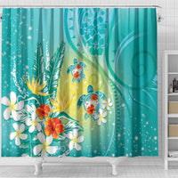 Hawaii Honu Shower Curtain Tropical Flowers Turquoise Gradient LT05 - Polynesian Pride