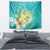 Hawaii Honu Tapestry Tropical Flowers Turquoise Gradient