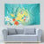 Hawaii Honu Tapestry Tropical Flowers Turquoise Gradient