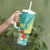 Hawaii Honu Tumbler With Handle Tropical Flowers Turquoise Gradient