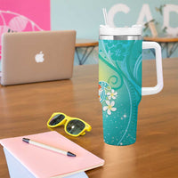 Hawaii Honu Tumbler With Handle Tropical Flowers Turquoise Gradient LT05 - Polynesian Pride