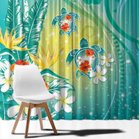 Hawaii Honu Window Curtain Tropical Flowers Turquoise Gradient LT05 - Polynesian Pride