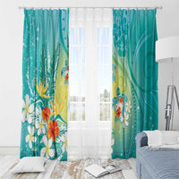 Hawaii Honu Window Curtain Tropical Flowers Turquoise Gradient LT05 - Polynesian Pride