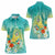 Hawaii Honu Women Polo Shirt Tropical Flowers Turquoise Gradient