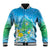 Hawaii Honu Baseball Jacket Tropical Flowers Blue Gradient