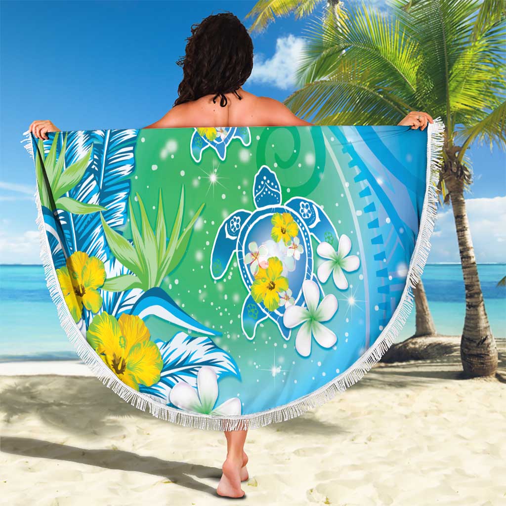 Hawaii Honu Beach Blanket Tropical Flowers Blue Gradient LT05 - Polynesian Pride
