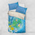 Hawaii Honu Bedding Set Tropical Flowers Blue Gradient