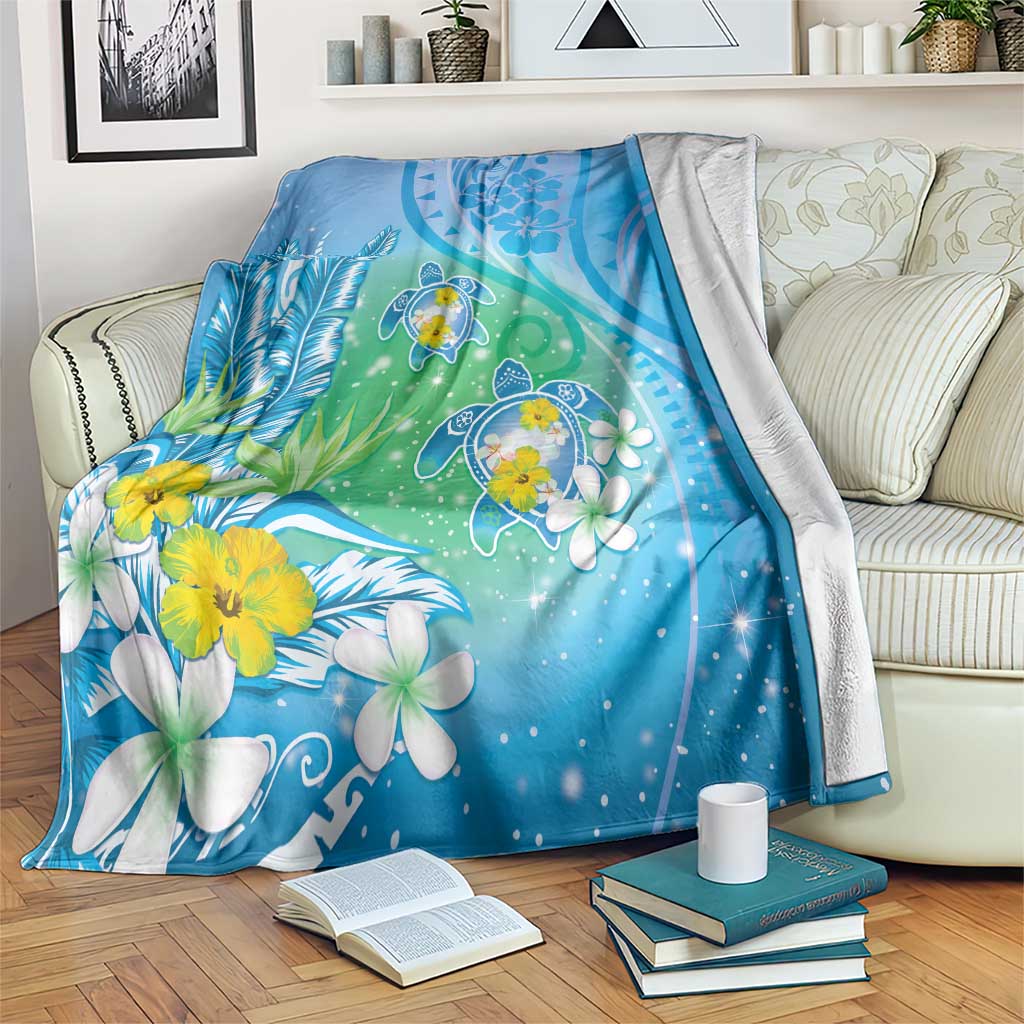 Hawaii Honu Blanket Tropical Flowers Blue Gradient LT05 Blue - Polynesian Pride