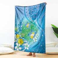 Hawaii Honu Blanket Tropical Flowers Blue Gradient LT05 - Polynesian Pride