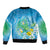 Hawaii Honu Bomber Jacket Tropical Flowers Blue Gradient