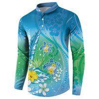 Hawaii Honu Button Sweatshirt Tropical Flowers Blue Gradient LT05 - Polynesian Pride