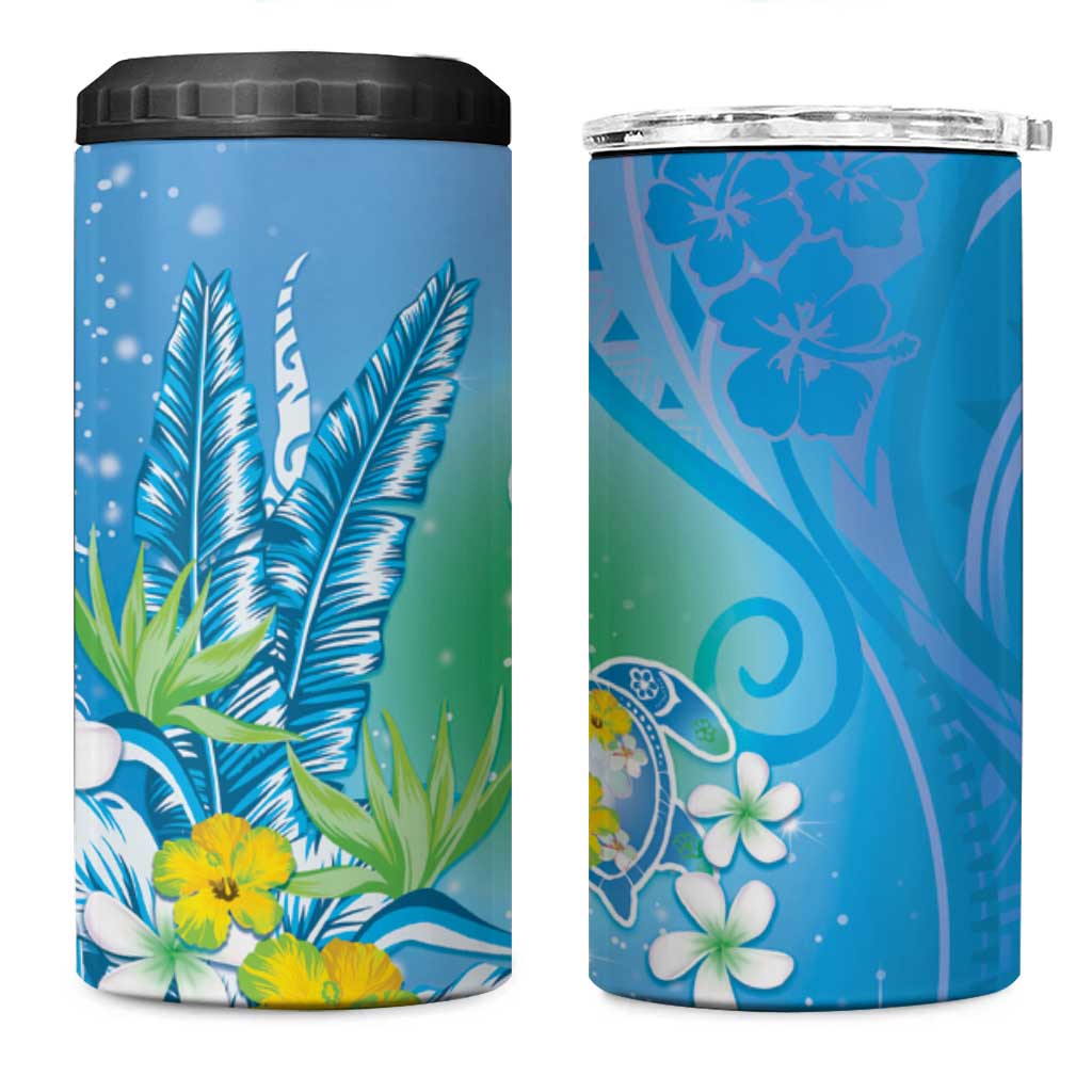 Hawaii Honu 4 in 1 Can Cooler Tumbler Tropical Flowers Blue Gradient LT05 One Size: 16 oz Blue - Polynesian Pride