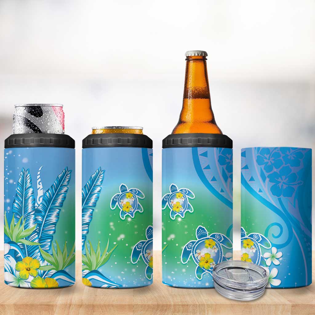 Hawaii Honu 4 in 1 Can Cooler Tumbler Tropical Flowers Blue Gradient LT05 - Polynesian Pride