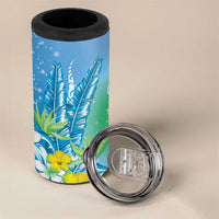 Hawaii Honu 4 in 1 Can Cooler Tumbler Tropical Flowers Blue Gradient LT05 - Polynesian Pride