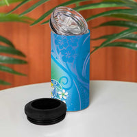 Hawaii Honu 4 in 1 Can Cooler Tumbler Tropical Flowers Blue Gradient LT05 - Polynesian Pride