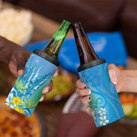 Hawaii Honu 4 in 1 Can Cooler Tumbler Tropical Flowers Blue Gradient LT05 - Polynesian Pride