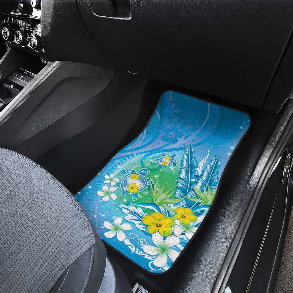 Hawaii Honu Car Mats Tropical Flowers Blue Gradient LT05 - Polynesian Pride