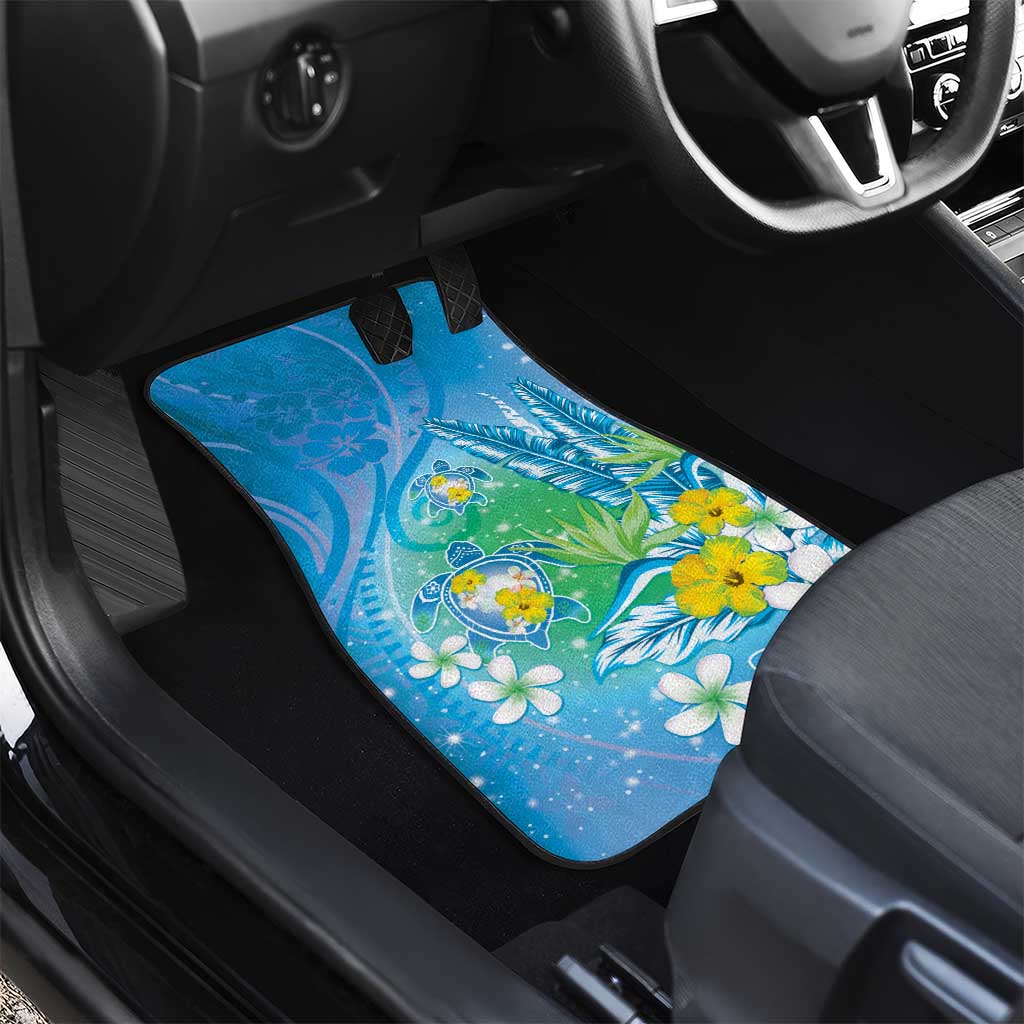 Hawaii Honu Car Mats Tropical Flowers Blue Gradient LT05 - Polynesian Pride
